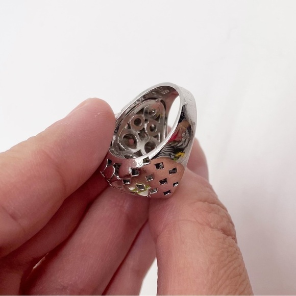925 Sterling Silver Vintage Cubic Zirconia Dotted Square Ring Size 7 - Picture 4 of 10